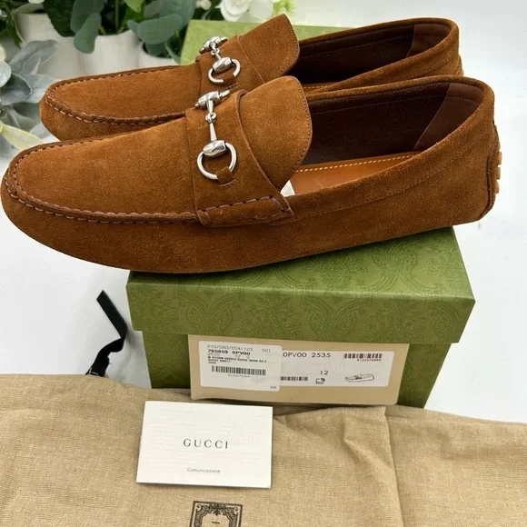 Men's Gucci brown suede horse bit driving loafers size 12 made in Italy - Picture 4 of 10